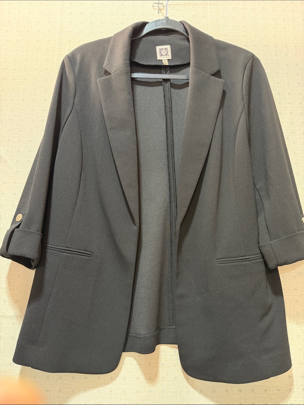 Anne Klein Black Open-Front Blazer with Rolled Sleeves